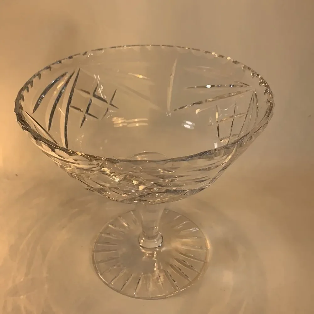 Cut Crystal Serving Goblet Candy Nut  Dish Intricate Detail Bar Party Trinkets
